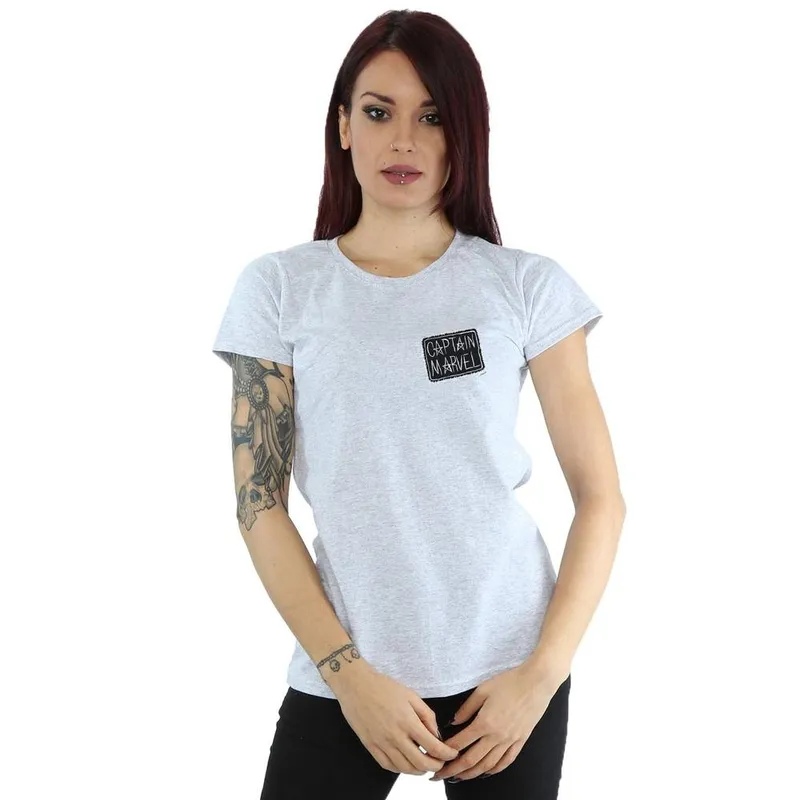 Marvel Women's Captain Breast Patch Cotton T-Shirt in Grey Size: Small Grey S