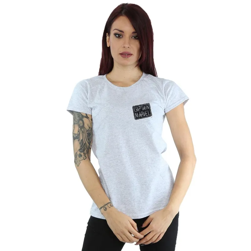 Marvel Women's Captain Breast Patch Cotton T-Shirt in Grey Size: XL Grey XL