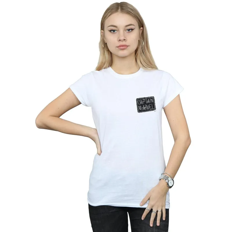 Marvel Women's Captain Breast Patch Cotton T-Shirt in White Size: 2XL White 2XL