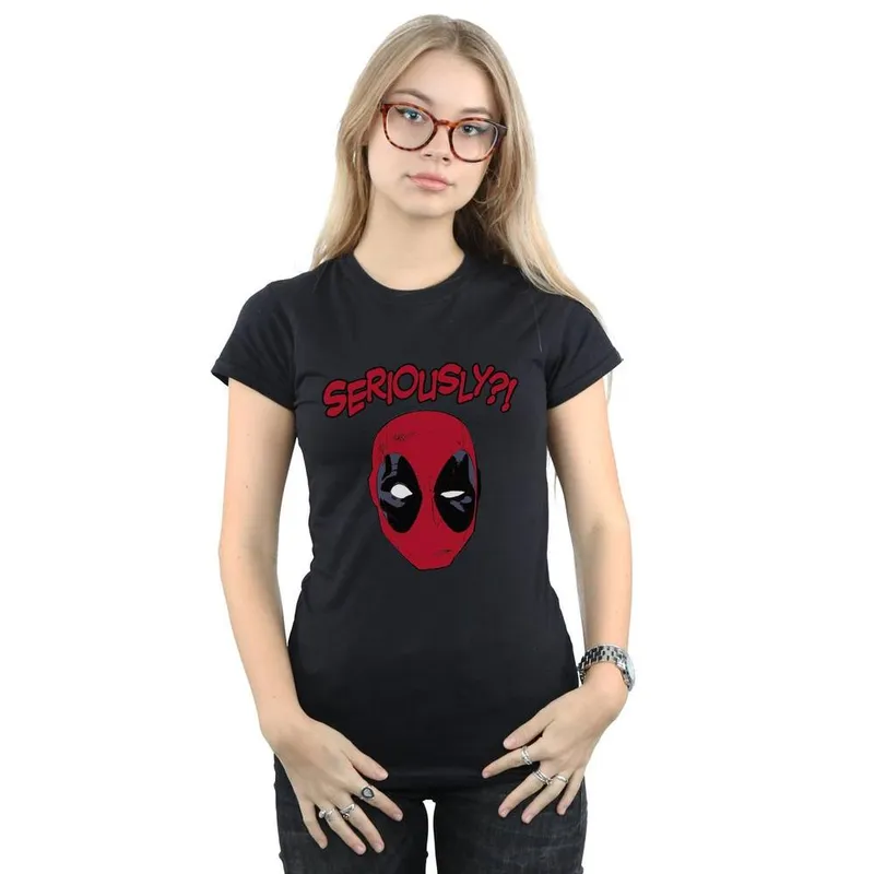 Marvel Women's Deadpool Seriously Cotton T-Shirt in Black Size: Large - Black - Size: L