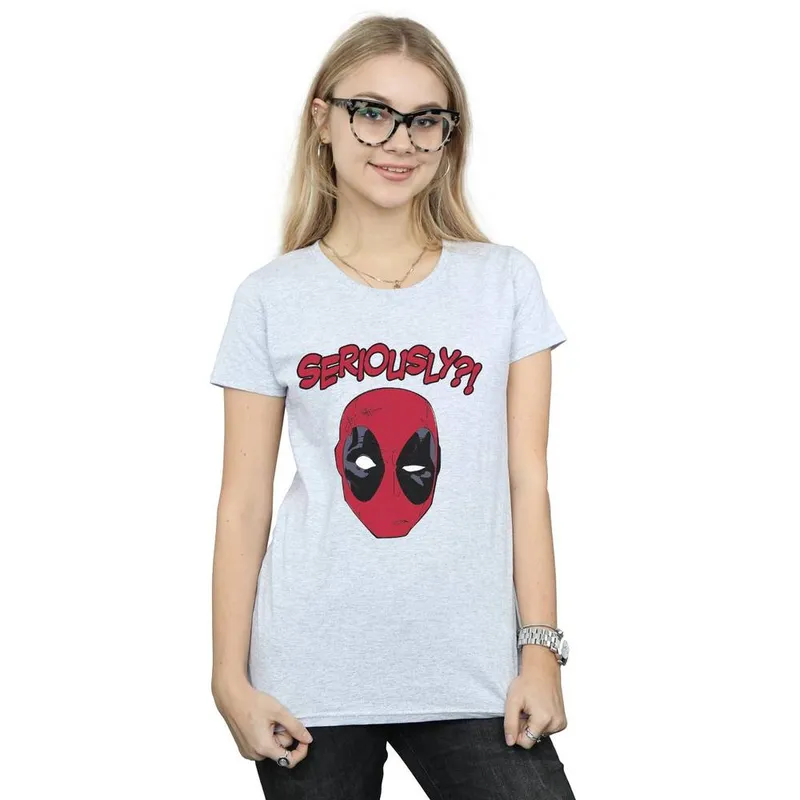 Marvel Women's Deadpool Seriously Cotton T-Shirt in Grey Size: Large - Grey - Size: L