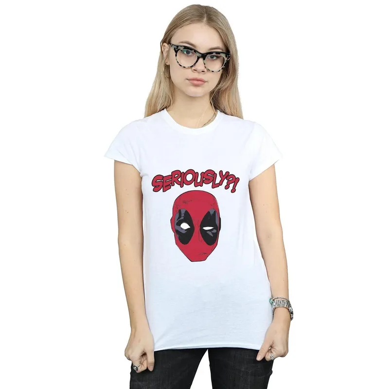 Marvel Women's Deadpool Seriously Cotton T-Shirt in White Size: Large White L