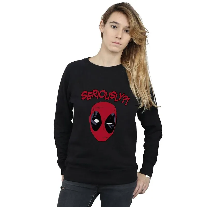 Marvel Women's Deadpool Seriously Sweatshirt in Black Size: 2XL Black 2XL