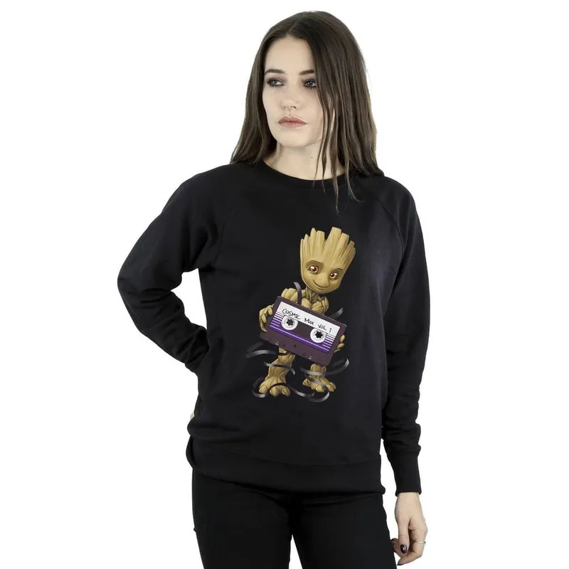 Marvel Women's Guardians Of The Galaxy Groot Cosmic Tape Sweatshirt in Black Size: XL - Black - Size: XL