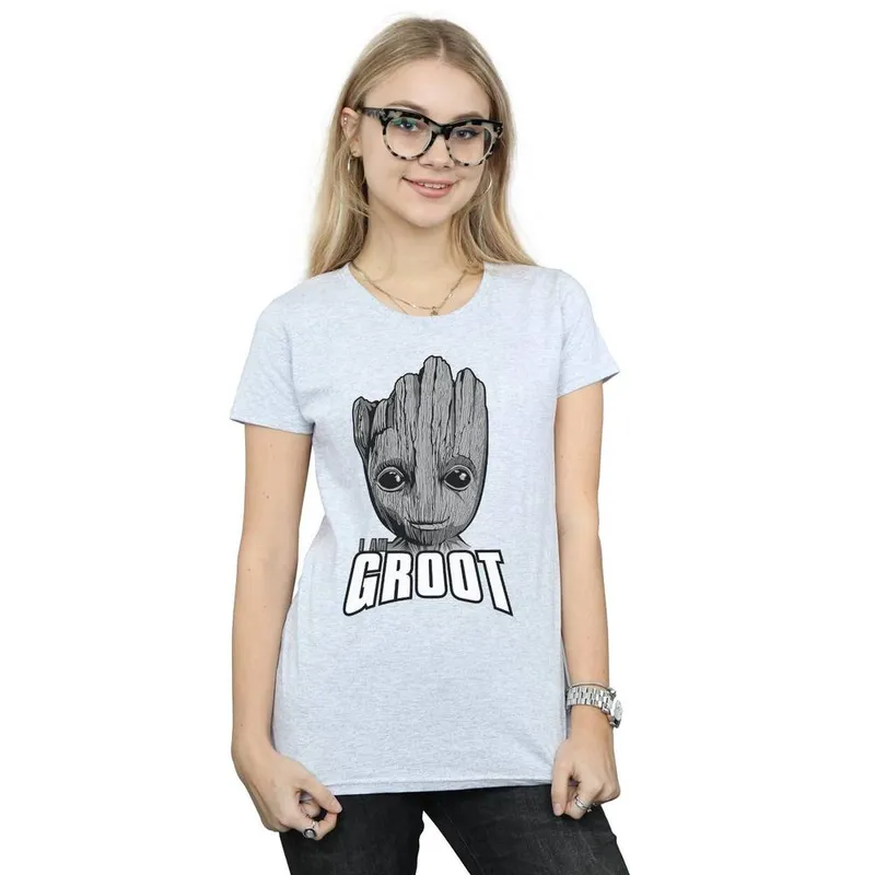 Marvel Women's Guardians Of The Galaxy Groot Face Cotton T-Shirt in Grey Size: XL Grey