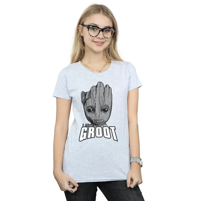 Marvel Women's Guardians Of The Galaxy Groot Face Cotton T-Shirt in Grey Size: 2XL Grey 2XL