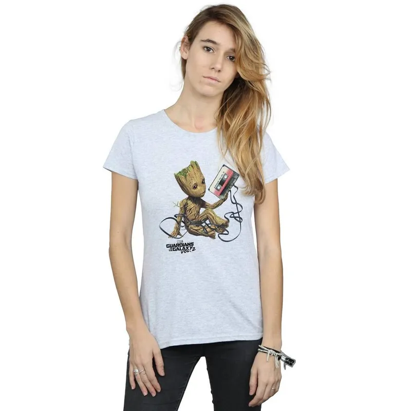 Marvel Women's Guardians Of The Galaxy Groot Tape Cotton T-Shirt in Grey Size: XL - Grey - Size: XL