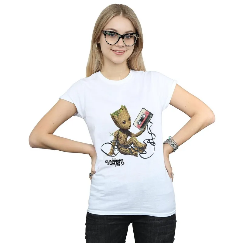 Marvel Women's Guardians Of The Galaxy Groot Tape Cotton T-Shirt in White Size: XL White XL