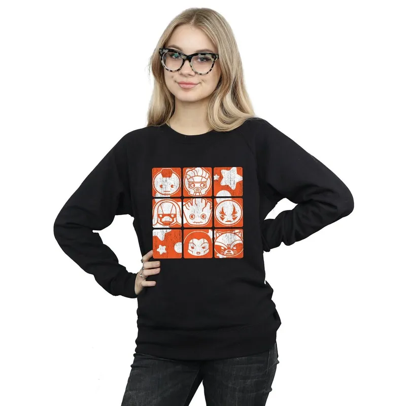 Marvel Women's Kawaii Guardians Of The Galaxy Retro Sweatshirt in Black Size: XL Black XL