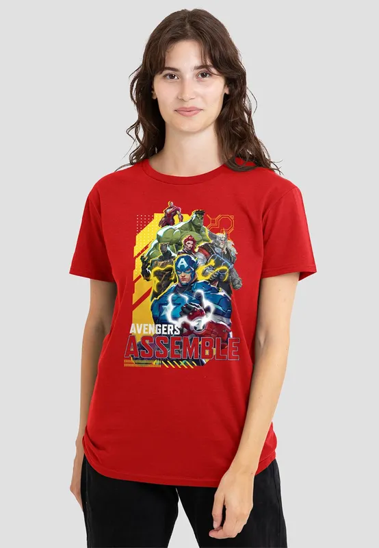 Marvel Women's Rivals Avengers Assemble Group T-Shirt, in Red Size: 2XL Red female