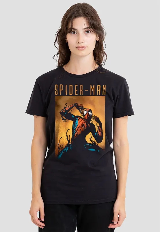 Marvel Women's SpiderMan Creeping Venom T-Shirt, Black Size: Large - Black
