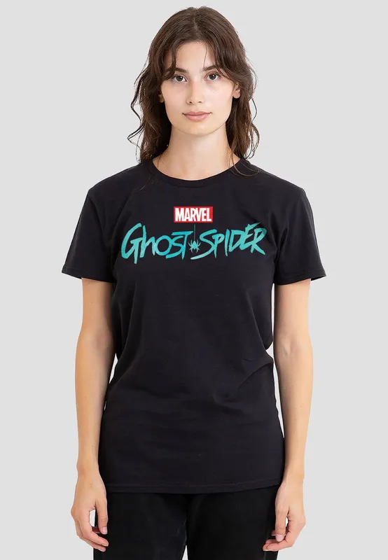 Marvel Women's Spiderman Ghost Spider Classic Logo T-Shirt, Black Size: XL - Black