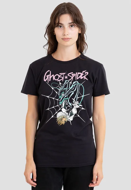 Marvel Women's Spiderman Ghost Spider Neon Web T-Shirt, Black Size: 2XL - Black