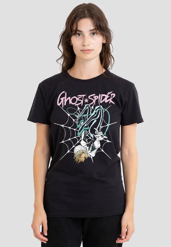 Marvel Women's Spiderman Ghost Spider Neon Web T-Shirt, Black Size: Medium Black