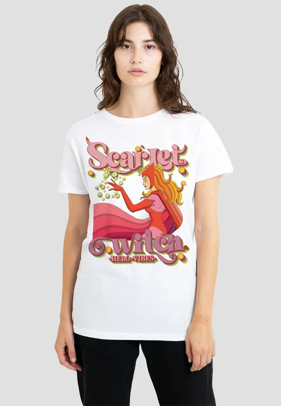 Marvel Women's Universe Scarlet Witch Hero Vibes T-Shirt, White Size: XL White XL