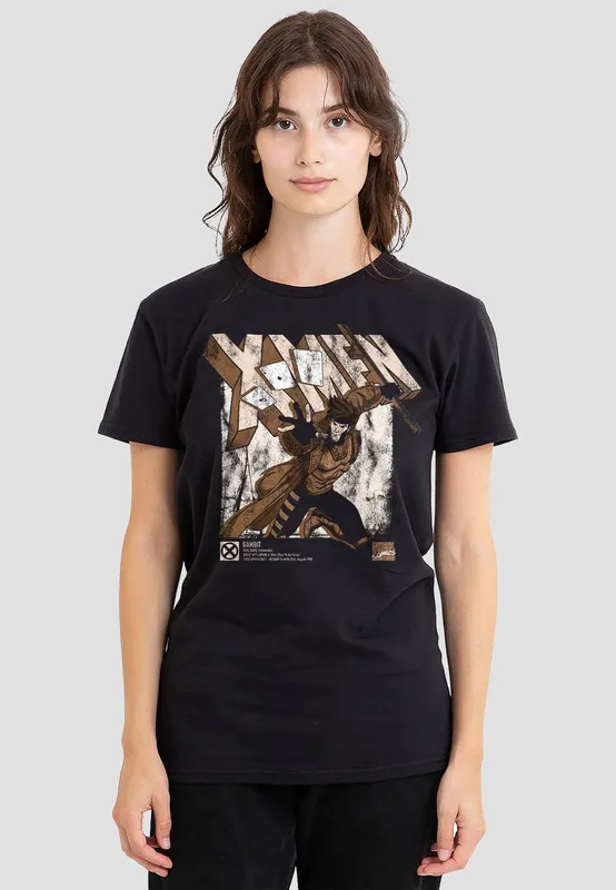 Marvel Women's XMen Gambit Info T-Shirt, Black Size: Small Black S