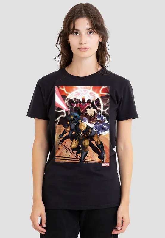 Marvel Women's XMen Team Attack T-Shirt, Black Size: Medium - Black