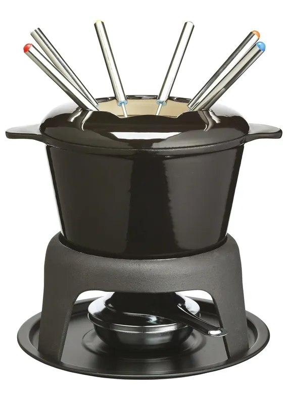 MasterClass Cast Iron Enamelled Black Fondue Set Black