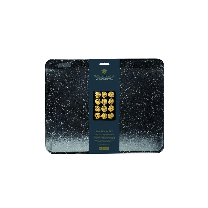 MasterClass Professional Vitreous Enamel Baking Sheet 35x28cm, Sleeved in Black Size: 35x28 cm Black 35x28 cm