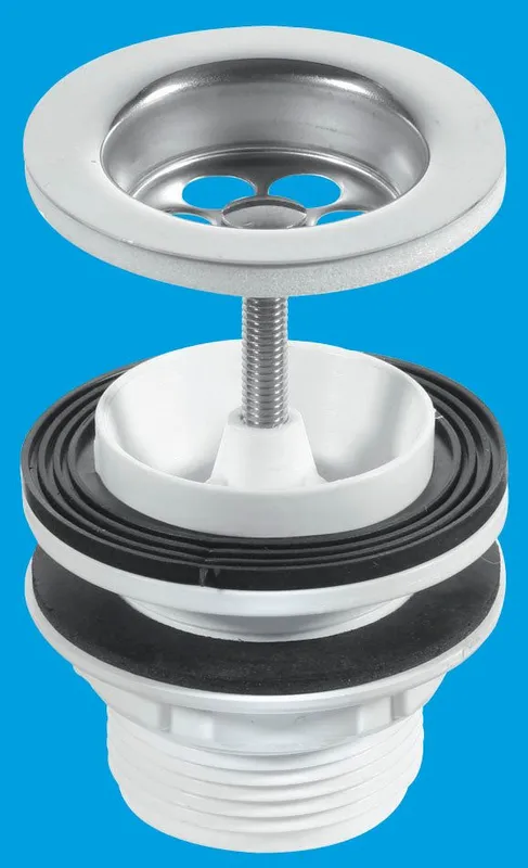 Mcalpine - BSW11P 1.25' x 60mm Stainless Steel Flange Centre Pin Basin Waste: Backnut and Washer for basin bracket if required and Black pvc Plug