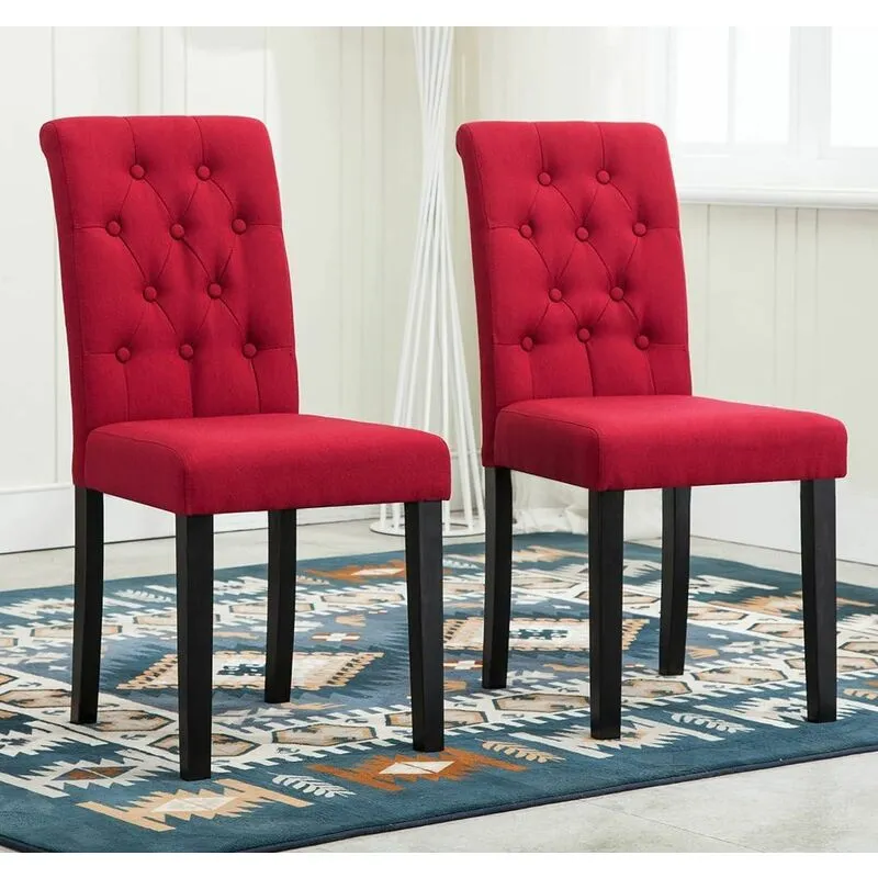 Mcc Direct 2 x Linded Fabric Dining Chairs, Solid Wooden Legs home & restaurants red