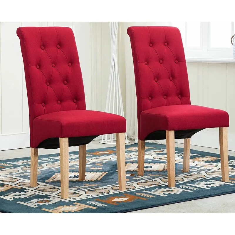 Mcc Direct Set of 2 Top Scroll High Back Fabric Dining Chairs in Red Red