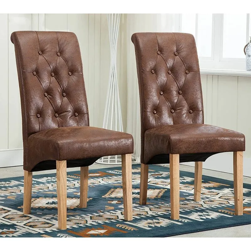 Mcc Direct Set of 2 Top Scroll High Back Fabric Dining Chairs in Brown Brown