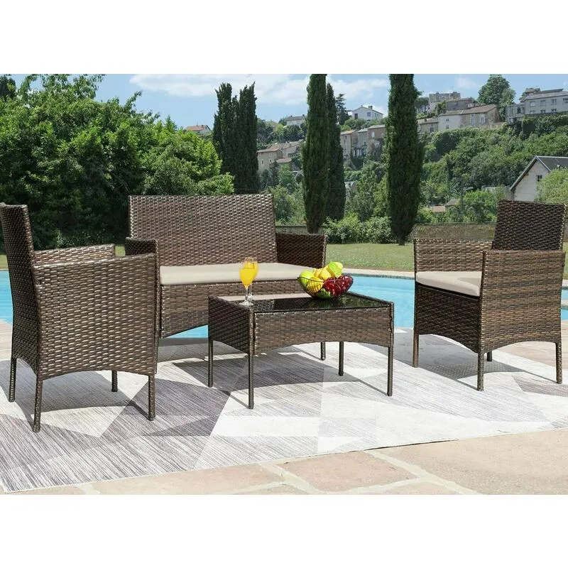 Mcc Direct - 4pcs Rattan Outdoor Garden Furniture Sofa Set Table & Chairs (Roger Brown)