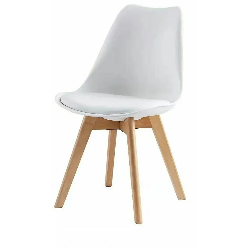 Mcc Direct Single Dining Chair with Wooden Legs & Padded Cushion - Eva in White White