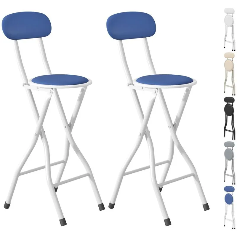 Mcc Direct Folding Breakfast Bar Stool padded High Chair Set of 2 White in Blue Blue