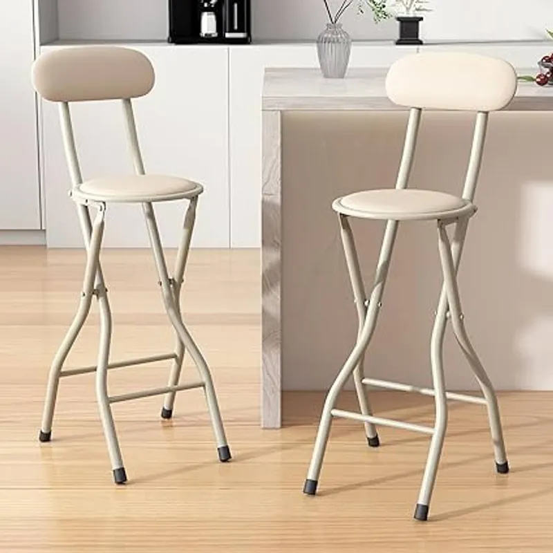 Mcc Direct Folding Breakfast Bar Stool padded High Chair Set of 2 White in Beige Beige