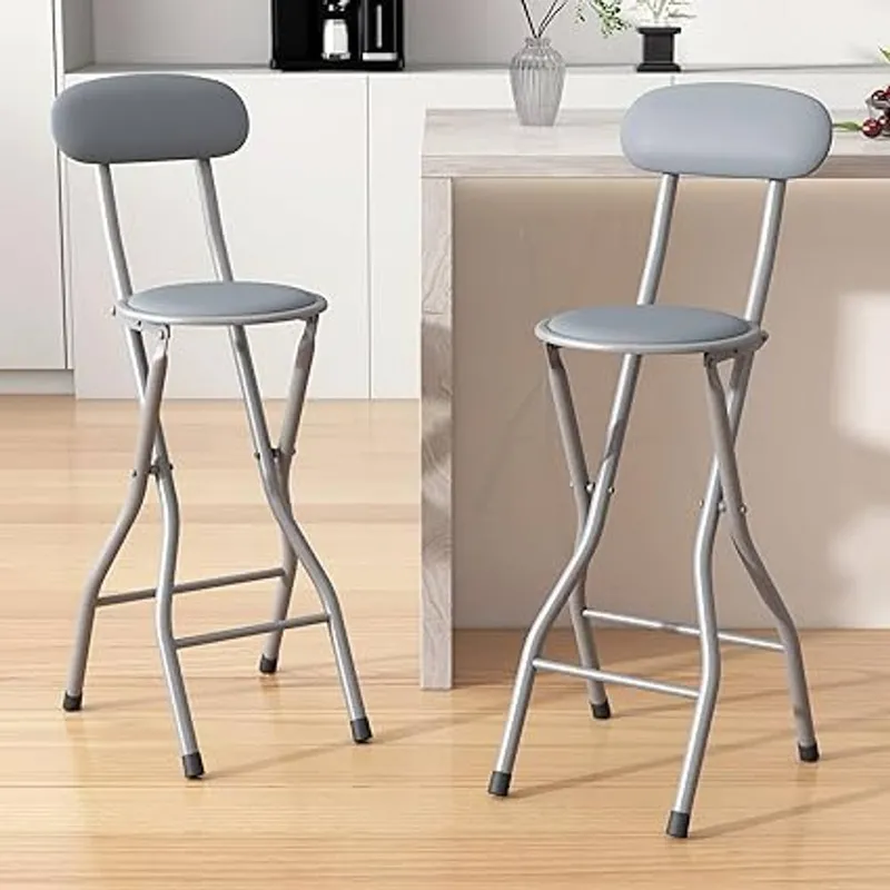 Mcc Direct Folding Breakfast Bar Stool padded High Chair Set of 2 White in Grey Grey