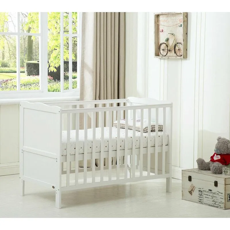Mcc Direct Mcc Wooden Baby Cot Bed "Orlando" & Aloe Vera Water repellent Mattress White