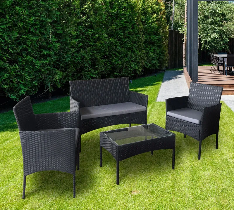 Mcc Direct Rattan Furniture Garden Table, Chair & Sofa Set Roger in Black Black