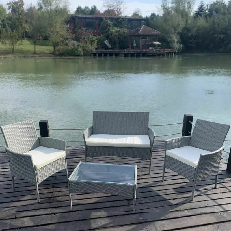 Mcc Direct Rattan Furniture Garden Table, Chair & Sofa Set Roger in Light Grey Light Grey