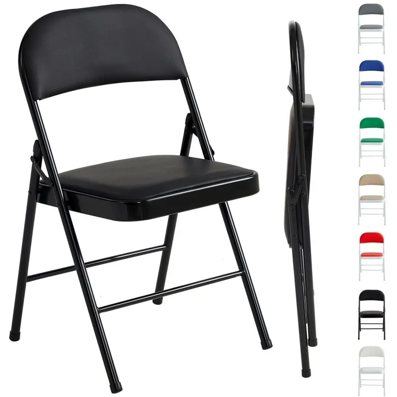Mcc Direct Single Folding Dining Chair Metal Frame Padded Seat in Black Black