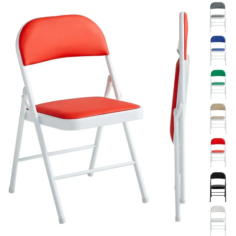 Mcc Direct Single Folding Dining Chair Metal Frame Padded Seat in Red Red
