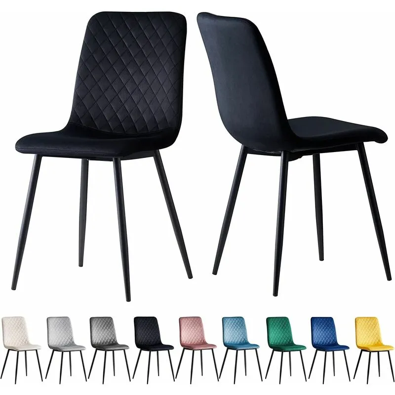 Mcc Direct Set of 2 Velvet Fabric Upholstered Dining Chairs Lexi in Black Black