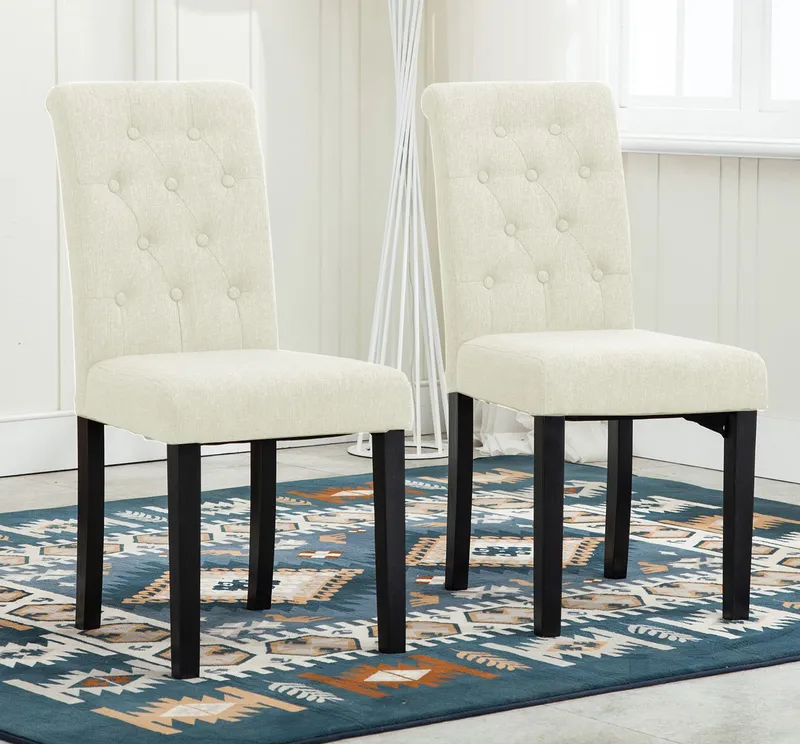 Mcc Direct 2 x Linded Fabric Dining Chairs, Solid Wooden Legs home & restaurants beige