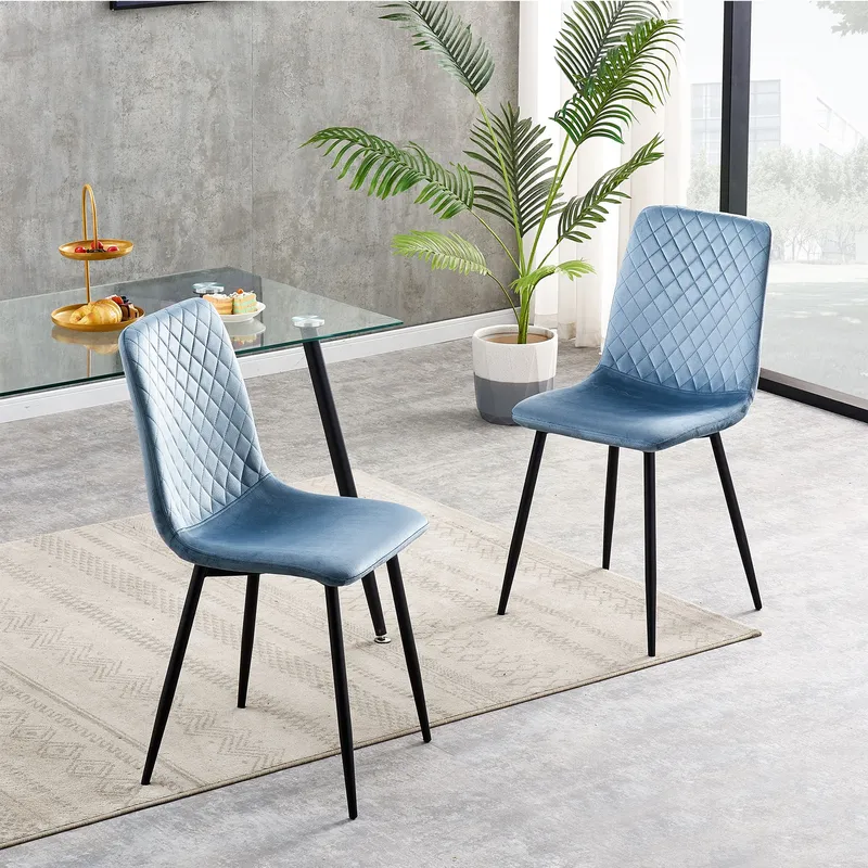 Mcc Direct - Set of 2 Designer Velvet Fabric Dining Chairs Metal Legs Lexi Chairs livid