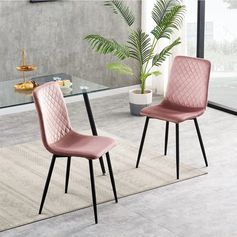 Mcc Direct Set of 2 Velvet Fabric Upholstered Dining Chairs Lexi in Pink Pink