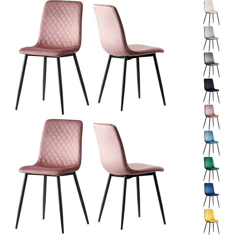 Mcc Direct Set of 4 Velvet Fabric Upholstered Dining Chairs Lexi in Pink Pink