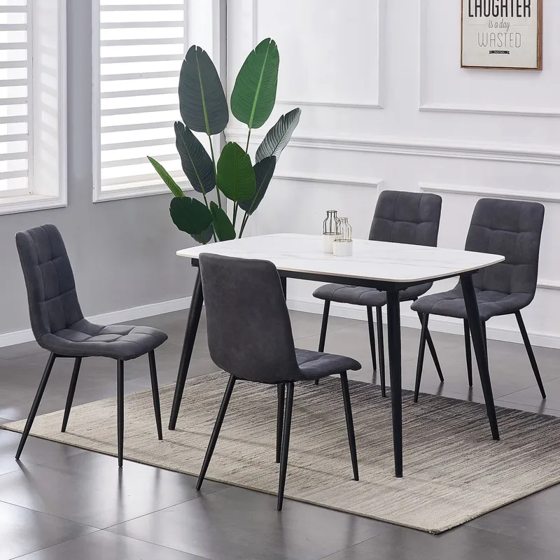 Mcc Direct Set of 4 Faux Suede Leather Dining Chairs Henri in Dark Grey Dark Grey