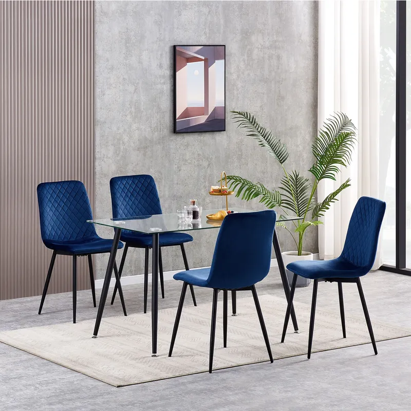 Mcc Direct - Set of 4 Designer Velvet Fabric Dining Chairs Metal Legs Lexi Chairs blue