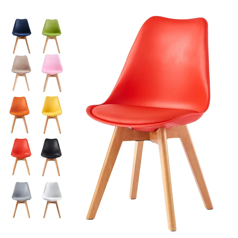 Mcc Direct Single Dining Chair with Wooden Legs & Padded Cushion - Eva in Red Red