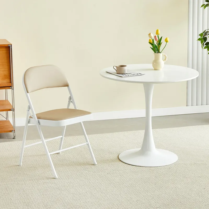 Mcc Direct Single Folding Dining Chair Metal Frame Padded Seat in Beige Beige