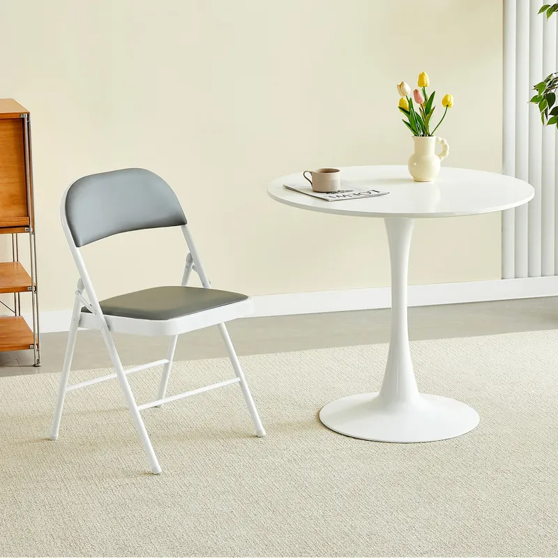 Mcc Direct Single Folding Dining Chair Metal Frame Padded Seat in Grey Grey