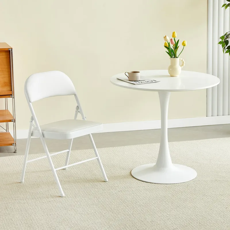 Mcc Direct Single Folding Dining Chair Metal Frame Padded Seat in White White