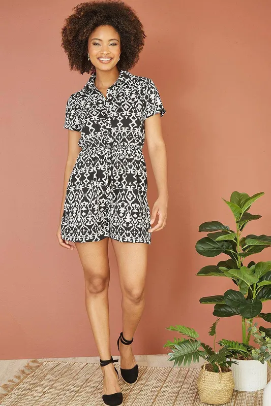 Mela Women's Black Abstract Print Playsuit Size: 8 - Black