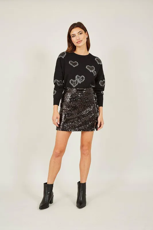 Mela Women's Black Sequin Mini Skirt Size: 16 - Black